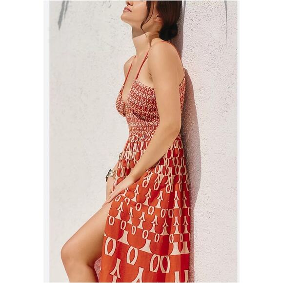 NWT Anthropologie Smocked Dress Size M Color: Mango Halter Ties in Back - Picture 3 of 6